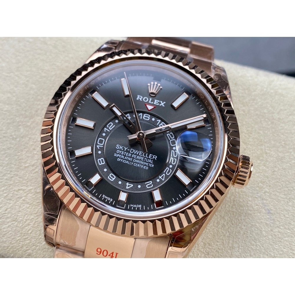 Rolex Sky-Dweller 336934 1:1 Best Edition Rose Gold Gray Dial Steel Swiss 2824 Movement