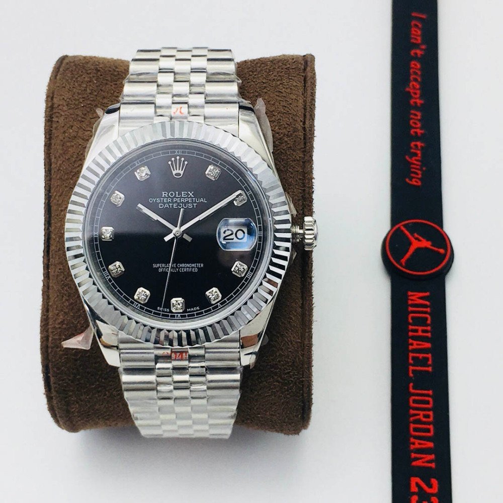 Rolex Datejust Black Dial Diamond White Gold Swiss Clone Movement